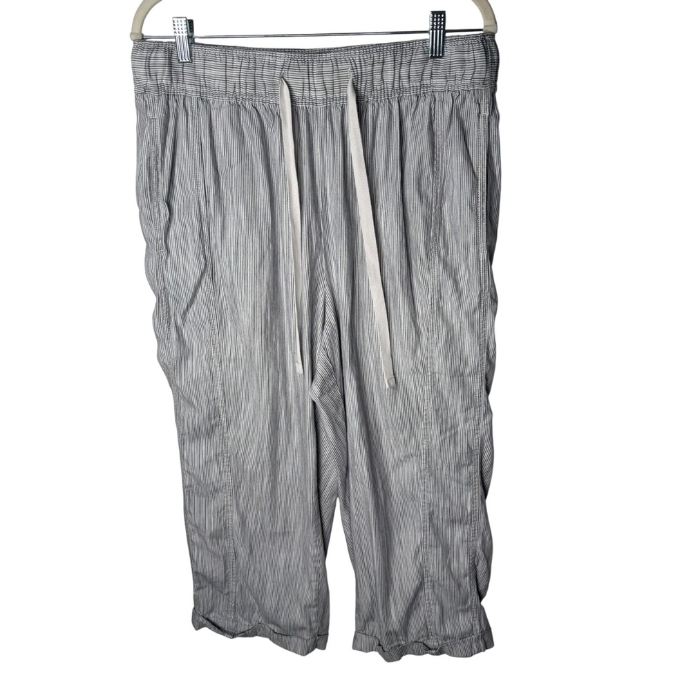 Lane Bryant Striped Linen‎ Blend Cropped Pants Womens 14 16 Drawstring Waist
